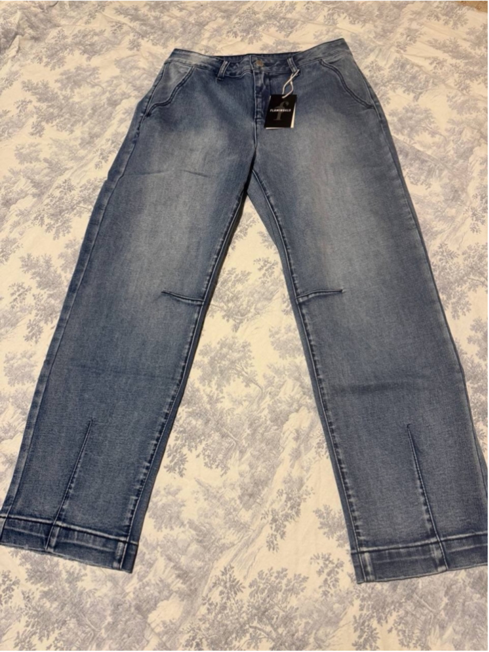 Flamingals Mid-Rise Barrel Leg Cropped Jeans M